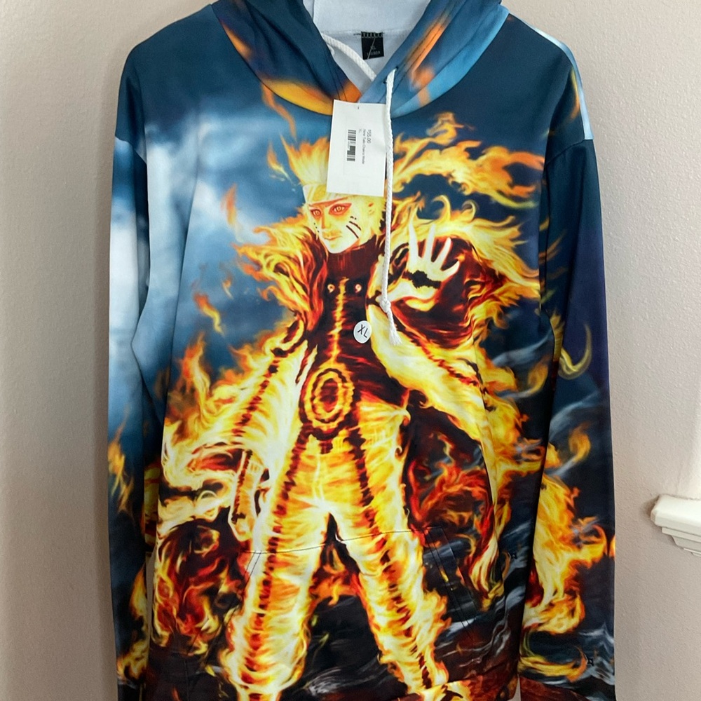 Anime Graphic Hoodie with Fiery Design